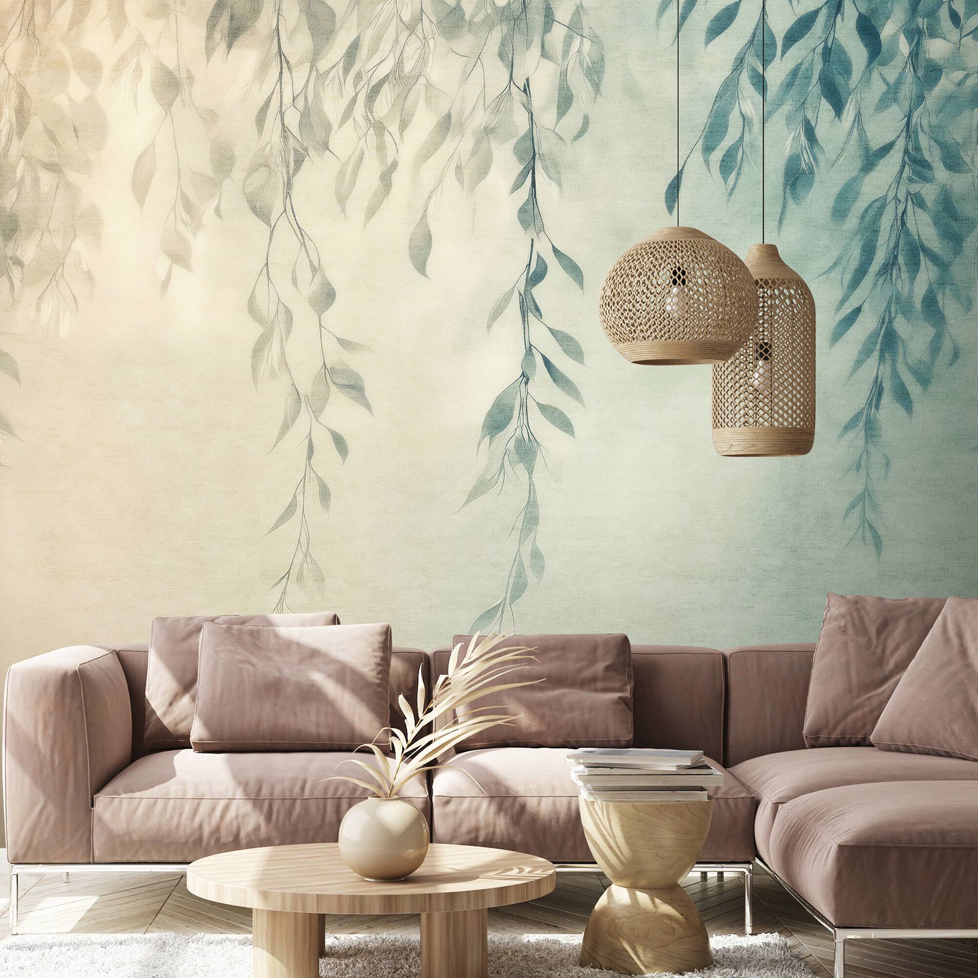 Designs Direct Silent Leaves Teal Wall Mural